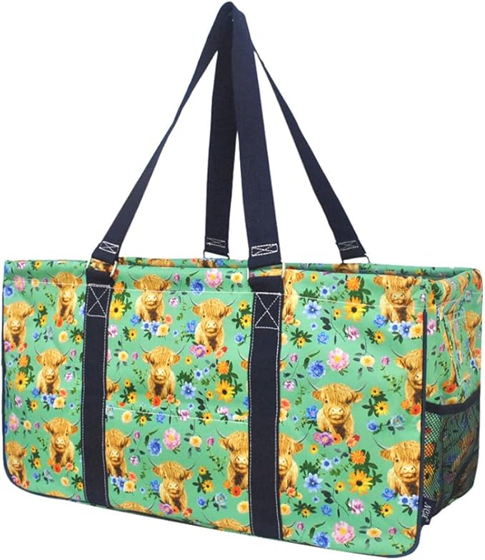 NGIL Extra Large Utility Tote Reusable Grocery Bag Oversized Collapsible for Groceries, Storage, Picnic, Beach (Spring Cow)