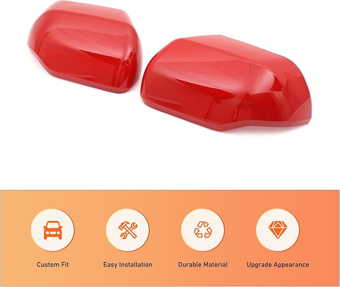 2PCS Side Door Mirror Cover for Toyota Tundra 2022-2025/ Sequoia 2023-2025, Car Exteror Rear View Mirror Housing Protector Cover Cap (Only for versions with turn signals) (Red)