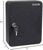 Uniclife 48-Key Steel Key Cabinet with 2 Unlocking Keys Wall Mounted Key Organizer Black Frosted Security Box with Hooks and 