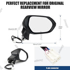 Passenger Side Mirror Assembly Compatible with Toyota Corolla 2020-2025 Heated Power Adjustable Glass Replace 8791012K70, TO1321392, 8791002929, 8791002917 Black (5Pin Right)