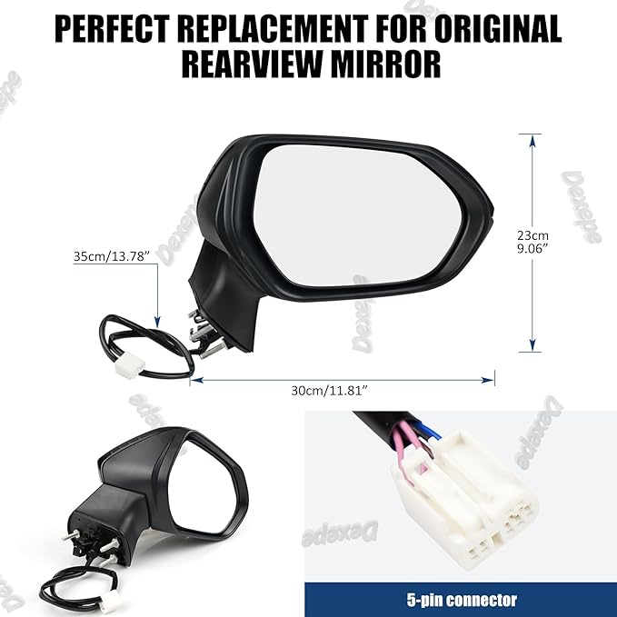 Passenger Side Mirror Assembly Compatible with Toyota Corolla 2020-2025 Heated Power Adjustable Glass Replace 8791012K70, TO1321392, 8791002929, 8791002917 Black (5Pin Right)