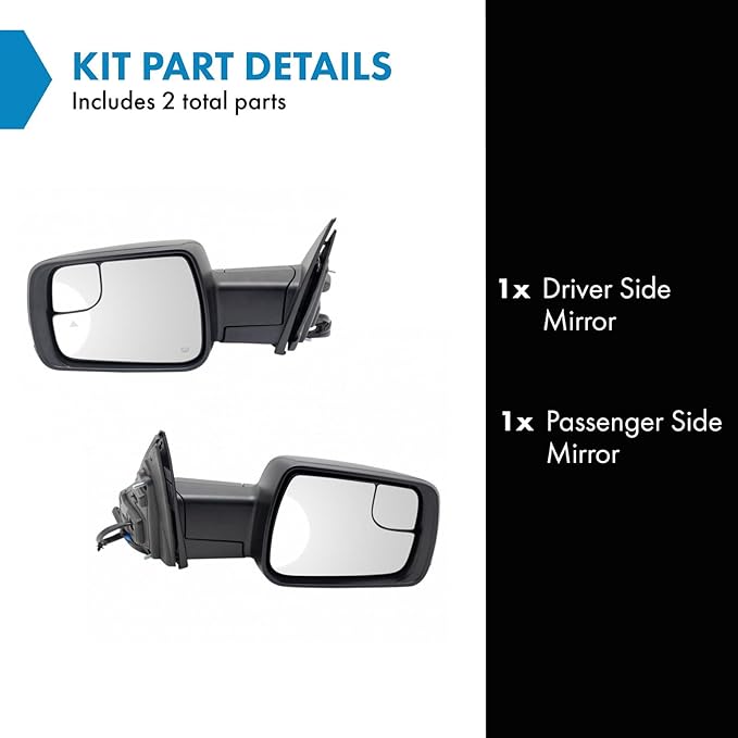 TRQ Driver and Passenger Side Mirror Set Power Heated Folding Blind Spot Indicator Textured Black Compatible with 2019-2022 R