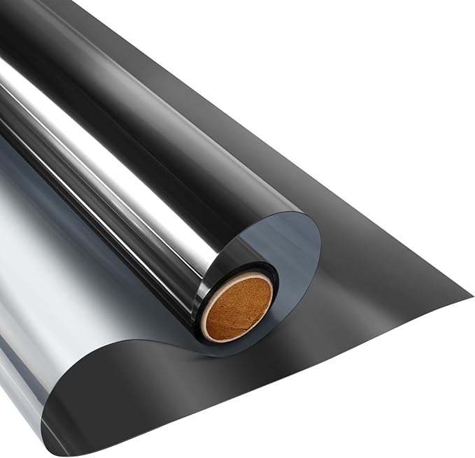 KESPEN Window Film One Way Daytime Privacy Static Cling Heat Control Glass Window Tint Mirror House Film, Black-Silver, 47.2 Inch X 13.1 Feet