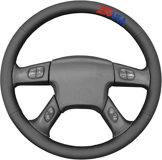 MEWANT USA 250th Anniversary Embroidered Hand Stitch Steering Wheel Cover for Chevy Silverado 1500 2003-2006 1500 Classic 2007 2500HD Classic 3500 Hive Embossed Faux Leather Steering Wheel Wrap