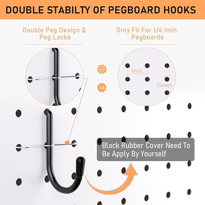 INCLY 300PCS Extra Thick Pegboard Accessories, 1/4" Heavy Duty Pegboard Hooks with Bins & Peg Locks, Peg Board Organizer Acce