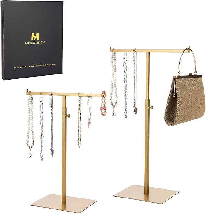 Purse Display Stand Jewelry Towers 2 Packs Stainless Steel Bag Stand Tabletop Adjustable Height Double Hook Hanging Jewelry S