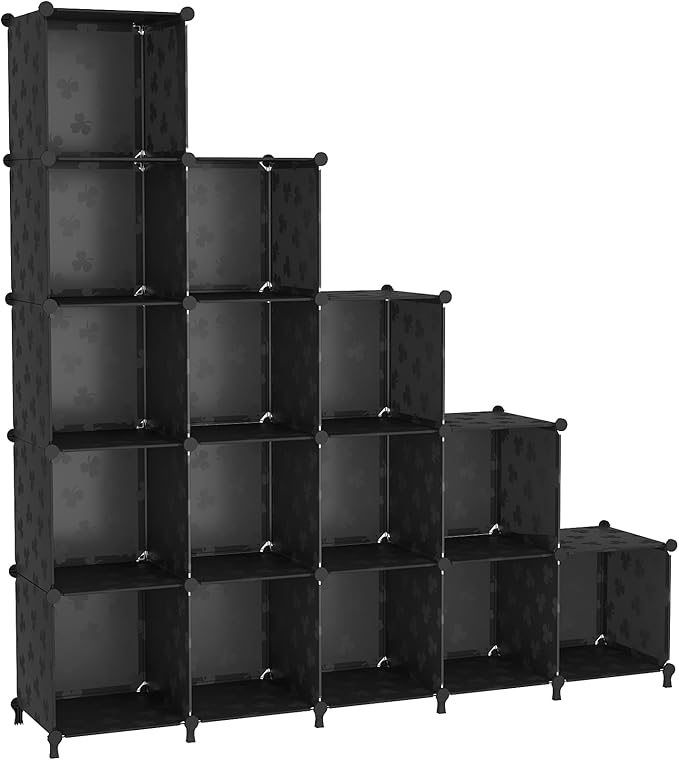 UNKU Cube Storage Organizer, 16 Cube Closet Organizer Storage Shelves, DIY Stackable Bookcase, Clothes Organizer Shelf for Cl