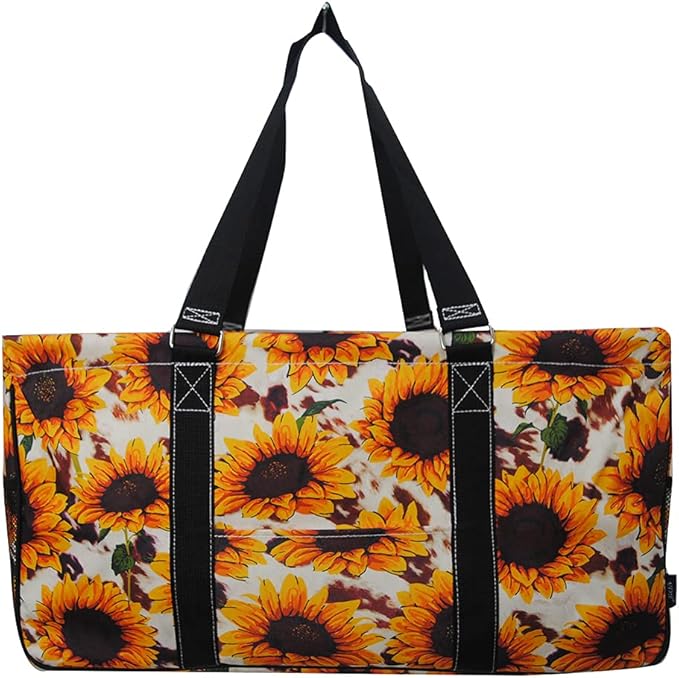 NGIL Extra Large Utility Tote Reusable Grocery Bag Oversized Collapsible for Groceries, Storage, Picnic, Beach (Sunflower W/Cow-black)