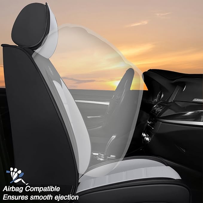 Seat Covers for Ford Expedition Max 2018-2026 8 Seaters, Compatible Airbag Non-Slip Waterproof Leather Seat Protector, Luxury Car Seat Cover Full Set with Pillow Steering Wheel Covers, Black Gray