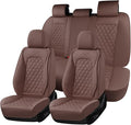 Coverado Full Set Car Seat Covers, Brown Leather Seat Protectors for Cars, Waterproof Luxury Front & Back Car Seat Covers, Un