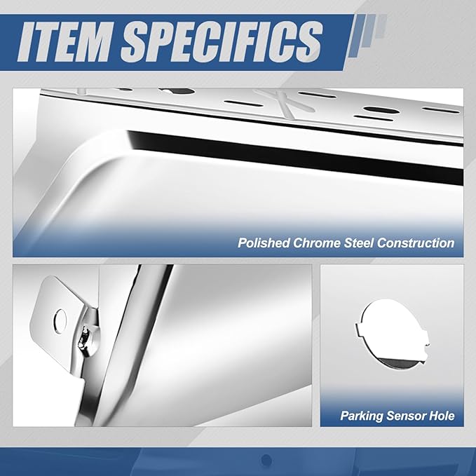 Auto Dynasty Rear Bumper End Caps Cover Compatible with 2015-2020 Ford F-150, Passenger Right Side, with Parking Sensor Holes, Polished Chrome