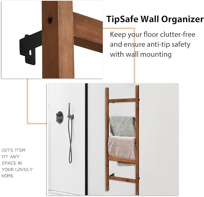 FUIN Wall Mounted 57in Wooden Blanket Ladder Living Room Decorative Farmhouse Quilt Display Holder Rustic Wood Towel Rack for