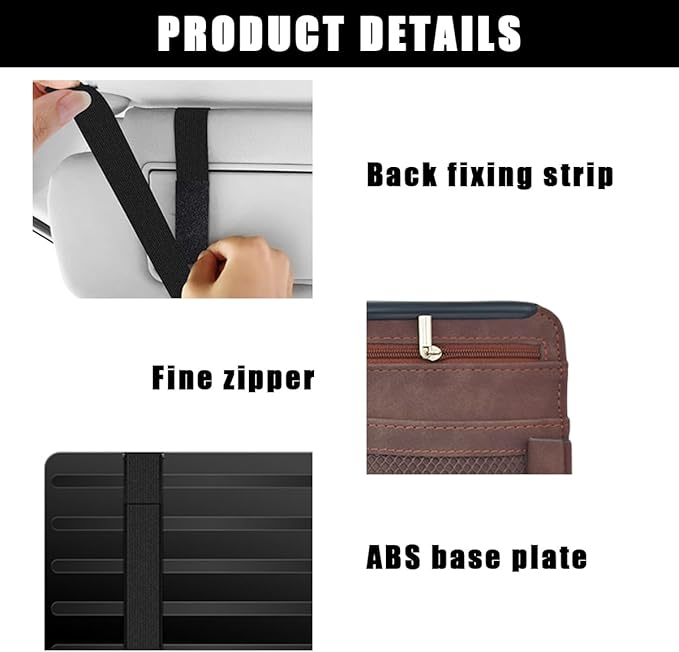 Car Sun Visor Organizer, Soft Leather Surface Eyeglasses Note Card Holder Car Storage Bag, Scratch-Resistant Waterproof Auto Sunshade Organizer Bag, Car Accessories (Brown)