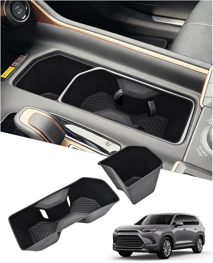 Cup Holder Inserts for Toyota Grand Highlander Accessories 2026 2025 2024, Non-Slip TPE Center Console Protector Organizer to Prevent Spills & Scratches for 2025 2026 Grand Highlander Hybrid