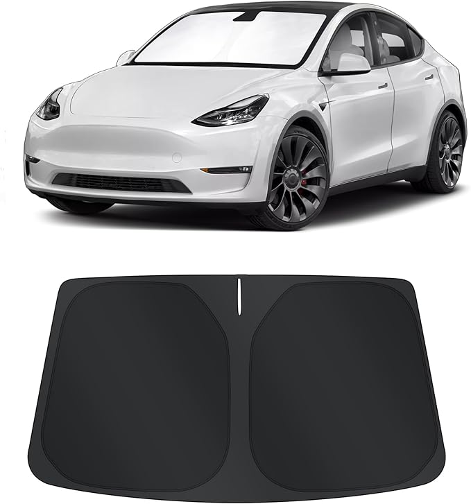 TINGLU Sun Shade for Tesla Model Y Model 3 2017-2025 2026(Fit 2025 2026 Model Y Juniper/2024 Model 3 Highland) Accessories Windshield Sun Shade Window Shade UV Rays Protection Sun Visor Cover