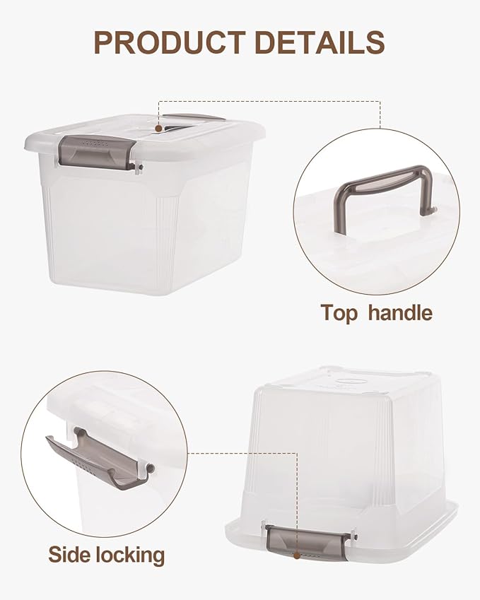 Citylife 4 Packs 6 QT Storage Bins with Lids Clear Plastic Bins with Grey Handle Stackable Storage Containers for Organizing