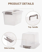 Citylife 4 Packs 6 QT Storage Bins with Lids Clear Plastic Bins with Grey Handle Stackable Storage Containers for Organizing