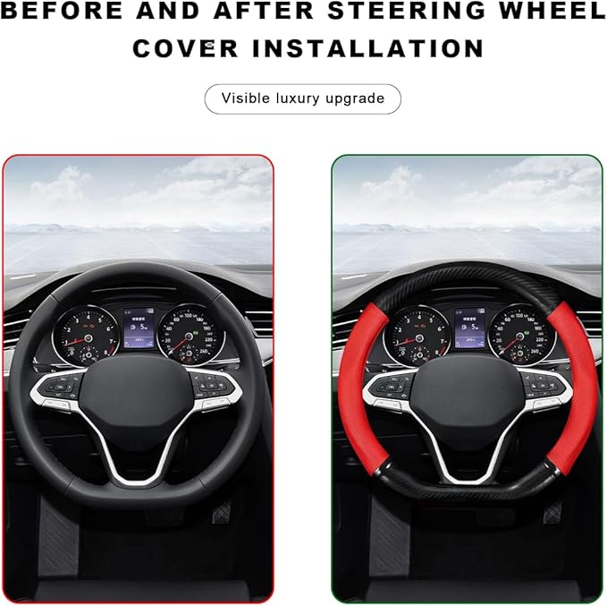 Car Breathable Steering Wheel Cover, Carbon Fiber Wear-Resistant D Shape Steering Wheel Protector for Comfy Grip, Universal N