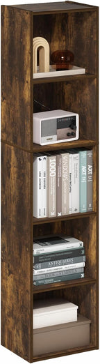 Furinno PASIR Book Shelf, 5-Tier Modern Bookshelf, Open Shelves Bookcase 9 x 12 x 52, Easy Assembly, for Living Room, Bedroom