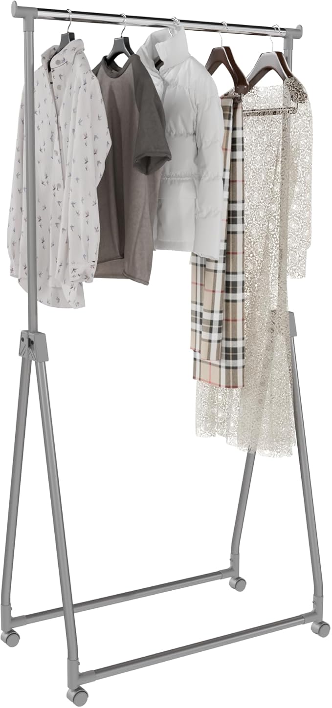 Whitmor Foldable Garment Rack - Rolling Clothes Rack - Adjustable Height Garment Rack, Heavy Duty Foldable Clothes Rack with 