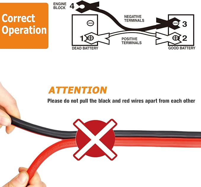 NOONE 2 Gauge Jumper Cable Heavy Duty Car Battery Clamps, for Jump Starting Dead or Weak Batteries Booster Cables with S7 Reverse Polarity Protection and Carry (2 Gauge 20 Feet)