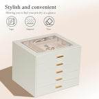 Jewelry Box with Glass Lid, 5-Layer Jewelry Organizer for Women Girls, PU Leather Display Case with 20-Grid Earring Tray & Mo