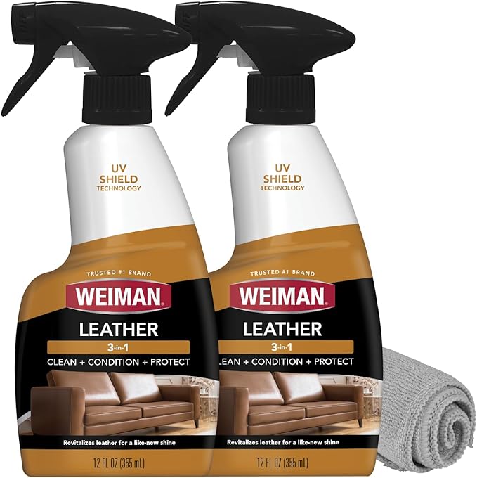 Weiman Leather Cleaner and Conditioner for Furniture - 12 Ounce - 2 Pack - Ultra Violet Protection Help Prevent Cracking or F