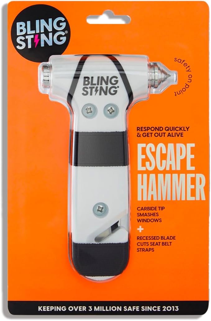 BLINGSTING Safety Hammer - Emergency Automotive Escape Tool with Window Breaker, Seat Belt Cutter & Adjustable Car Visor Stra