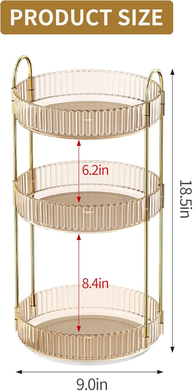 360° Rotating Makeup Organizer, Large Capacity Skincare Organizer, 3 Tier Cosmetic Skin Care Perfume Dresser Organizer, Fits 