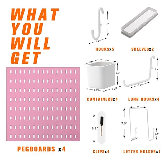 Peg Board Combination Kit, 4 Pegboards with 20 Accessories, Pegboard Wall Organizer for Office, Nursery & Home Storage, Key H