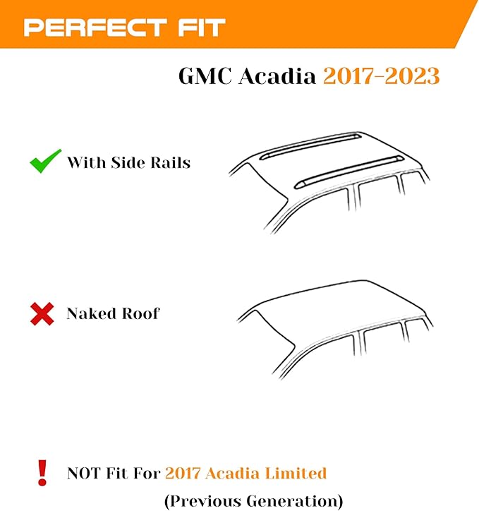 Snailfly Aluminum Roof Rack Cross Bars with Lock Fit for 2017-2023 GMC Acadia (with Side Rails), 330lbs Crossbars Anti-Wobble & Wind Noise Reduction Heavy Duty Cargo Carrier