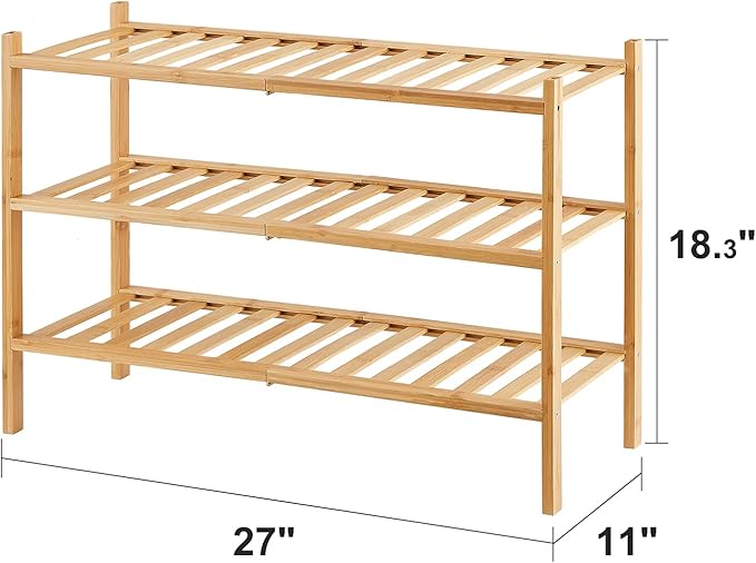 viewcare 3-Tier Free Standing Shoe Racks, Bamboo Wood Shoe Rack for Entryway & Closet, Beautiful | Natural | Functional | Stu