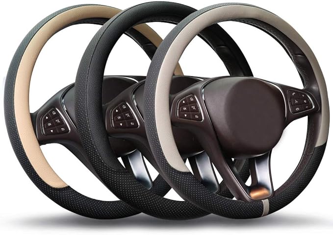 COFIT Breathable Car Steering Wheel Cover 15 inch Auto Universal Leather Wrap Non-Slip Steeringwheel Protector Automotive Int