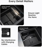 Wigoo Center Console Organizer for Tesla Model Y Juniper (Only Premium & Performance 2025 2026) and All Model 3 Highland Accessories [Double-Layer Storage, Smooth Sliding] 4PCS Black