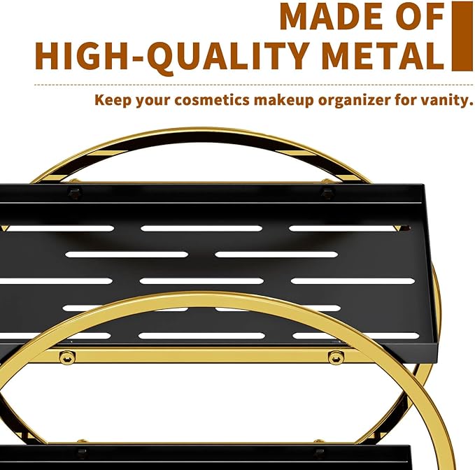 Makeup Organizer for Vanity, Black Gold Perfume Organizer for Dresser, 2-Tier Bathroom Countertop Organizers, Bathroom Counte