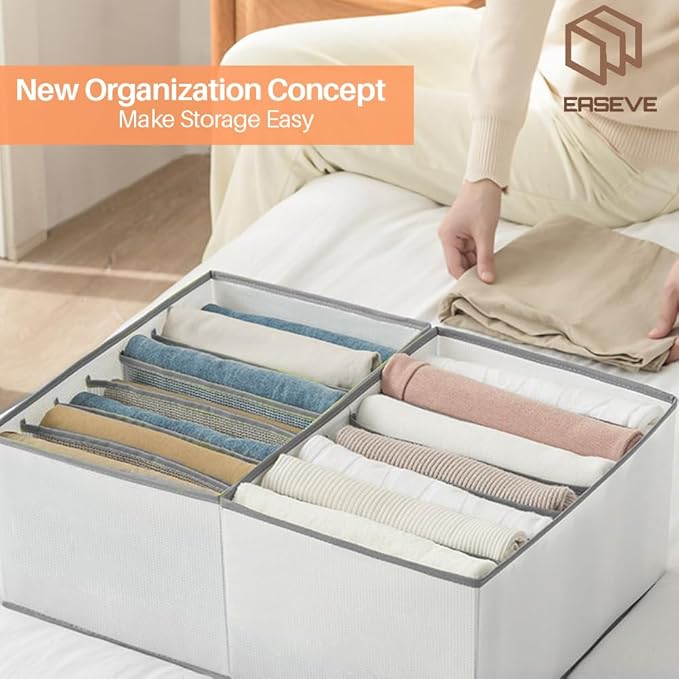 EASEVE Wardrobe Closet Organizer and Storage for Clothes - 7 Grids Foldable Drawer Dividers Organizers for Jeans | Pants | Sh