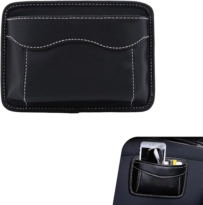 Car Seat Side Pocket Organizer, PU Leather Mini Auto Seat Storage Bag, Pen Phone Holder Tray Pouch Vehicle Seats Gap Filler, Universal Organize for Documents Registration Notepad