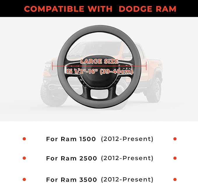 Steering Wheel Cover for Dodge Ram 1500 2500 3500, Fit 15.5-16" Wheels (Gray)