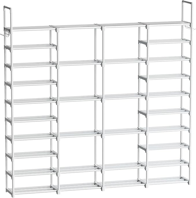 WOWLIVE 4 Row 10 Tiers Extra Large Shoe Rack Big Tall Metal Shoe Shelf, Heavy Duty Organizer for Closet Entryway, Boot Rack S
