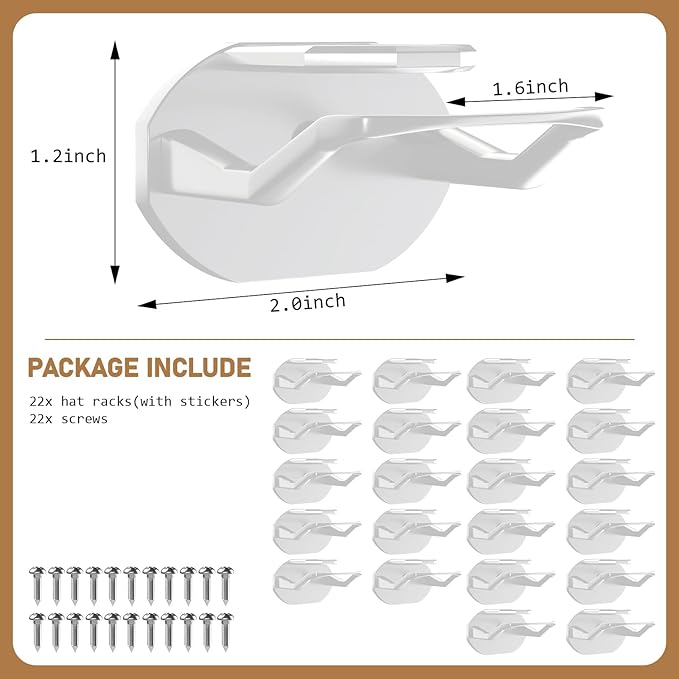 48 Pack Adhesive Hat Hooks for Wall, Super Strong Hat Rack for Baseball Caps, Hat Organizer Display for Home Decor, Hat Hange