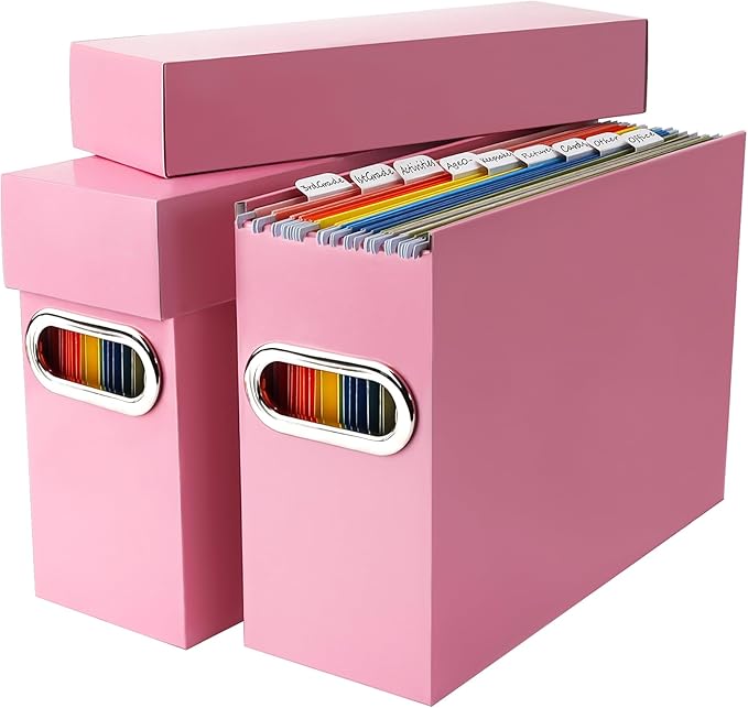 File Organizer Box with Lid & Handle, Thickened Cardboard Hanging File Folder Storage Boxes for Letter Size, Portable Filing 