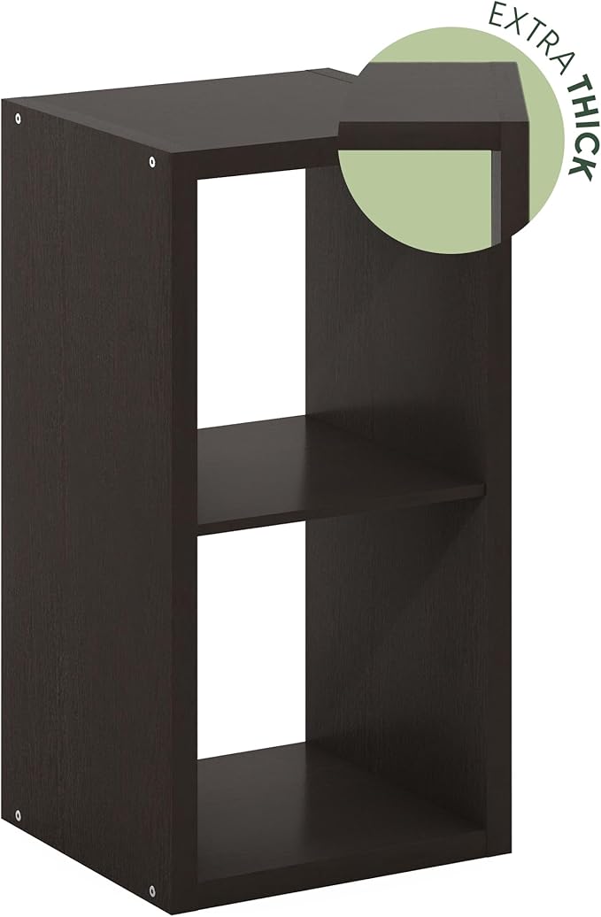 Furinno CUBICLE Book Shelf, 2-Cube Bookshelf, Extra Thick Frame Horizontally & Vertically Reversible Bookcase with Open Back,