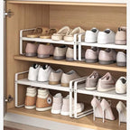Expandable 1-Tier Metal Shoe Rack (H:7"), Adjustable Width 14.9"-23.6", Heavy-Duty Stackable Free-Standing Shoe Shelf for Clo
