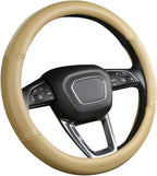 Cxtiy Genuine Leather Steering Wheel Cover with Ventilation Holes Luxury Cowhide,Breathable and Anti-Slip,14.5-15 inch(Beige)