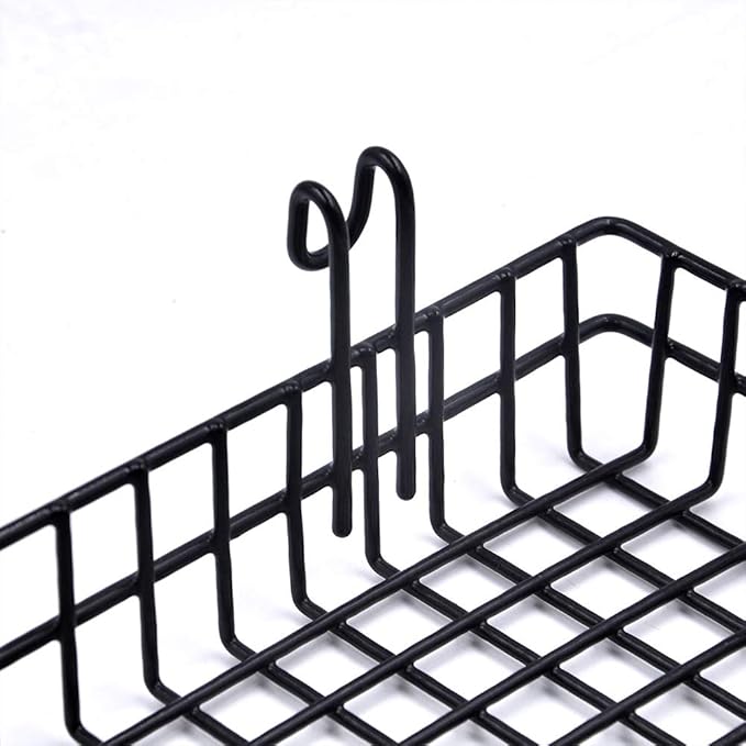 Black Metal Wire Hanging Basket, Multifunction Creative Mesh Wall Grid Holder Storage Organizer Plant Holder Shelf Flower Pot