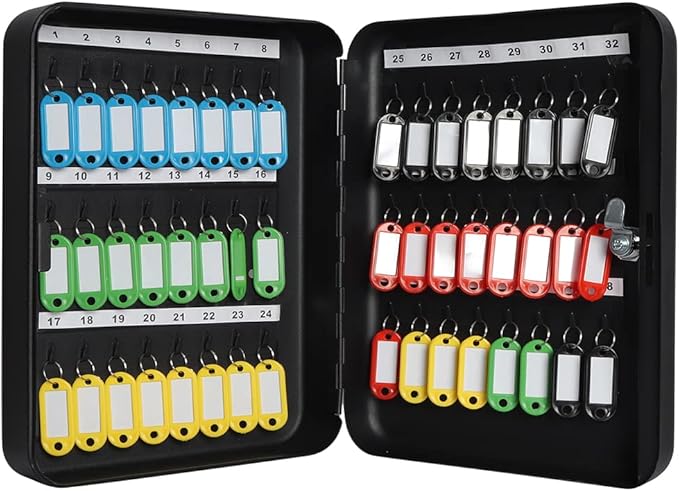 Jssmst Key Lock Box Wall Mount Security Key Storage Box, Locking Key Cabinet Wall Mount with 48 Key Hooks & Tags Key Labels, 