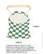 Car Trash Can, Durable Hanging Car Trash Garbage Bag, Cute Automotive Garbage Cans Organizer, White Green Checkerboard