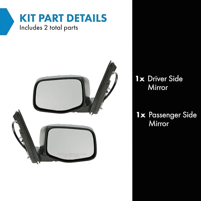 TRQ 2 Piece Driver and Passenger Side Mirror Assembly Set Electric Adjustment Heated No Memory Textured Compatible with 2011-