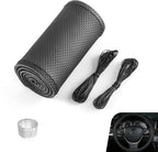 Car Steering Wheel Cover, DIY Hand-sewn Genuine Anti-slip Protector with Needle and Thread, Breathable Perforated Comfortable