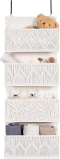 Macrame Over the Door Organizer Boho Decor Nursery Storage, Leaf Weaving Closet Organizers and Storage，with 4 Hanging Pockets